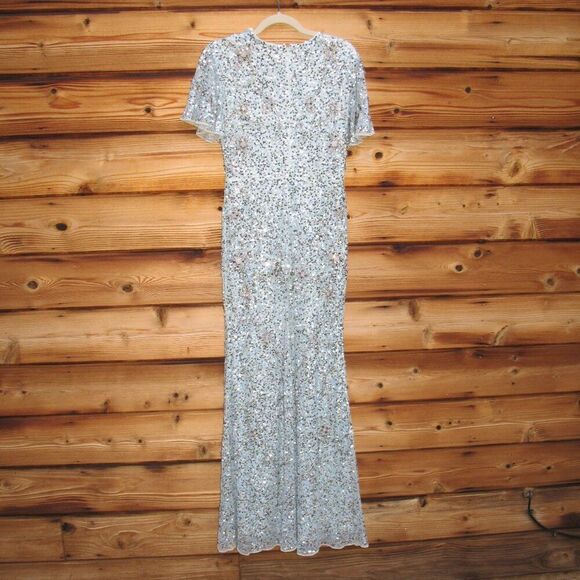 MAC DUGGAL 93932 Blue Flutter Sleeve Sequin High Neck Gown - Picture 10 of 15